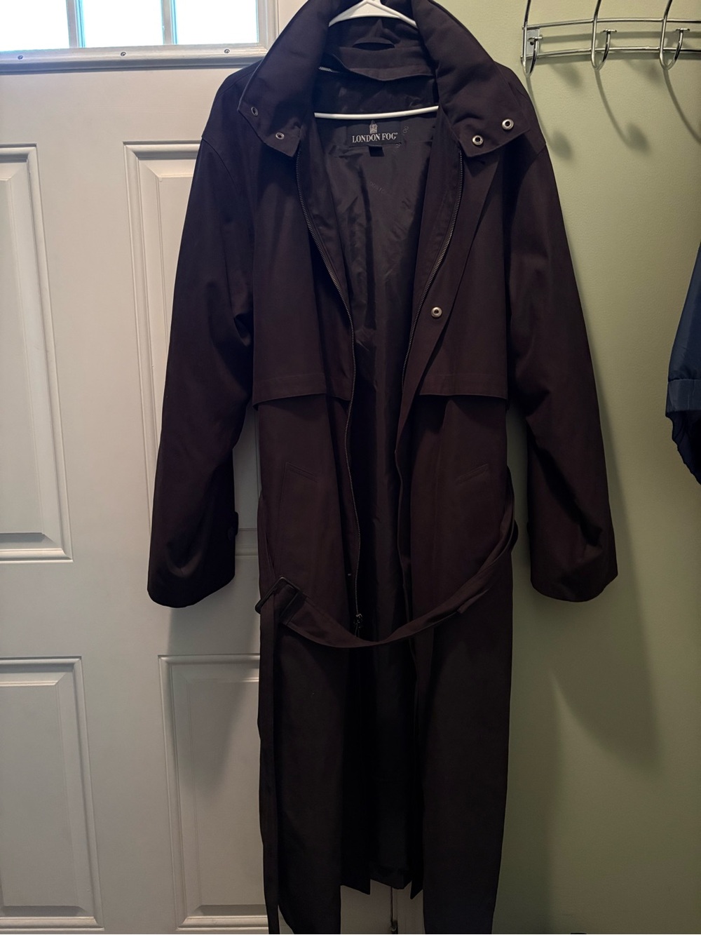 London Fog Black Long Trench Coat with Hood and Belt